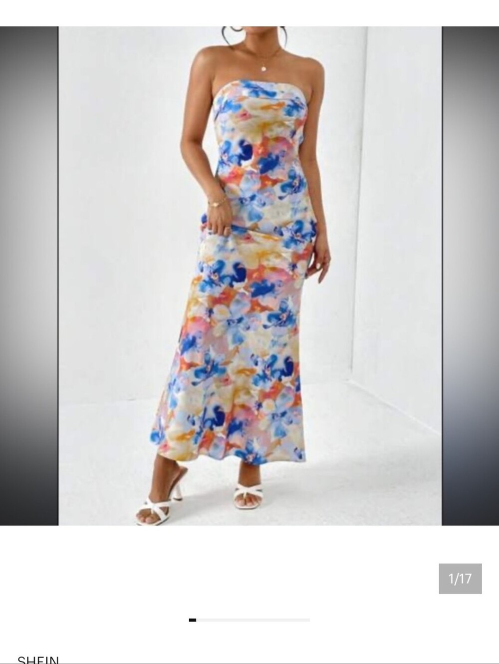 Shein blue floral tropical midi sleeveless strapless dress size L